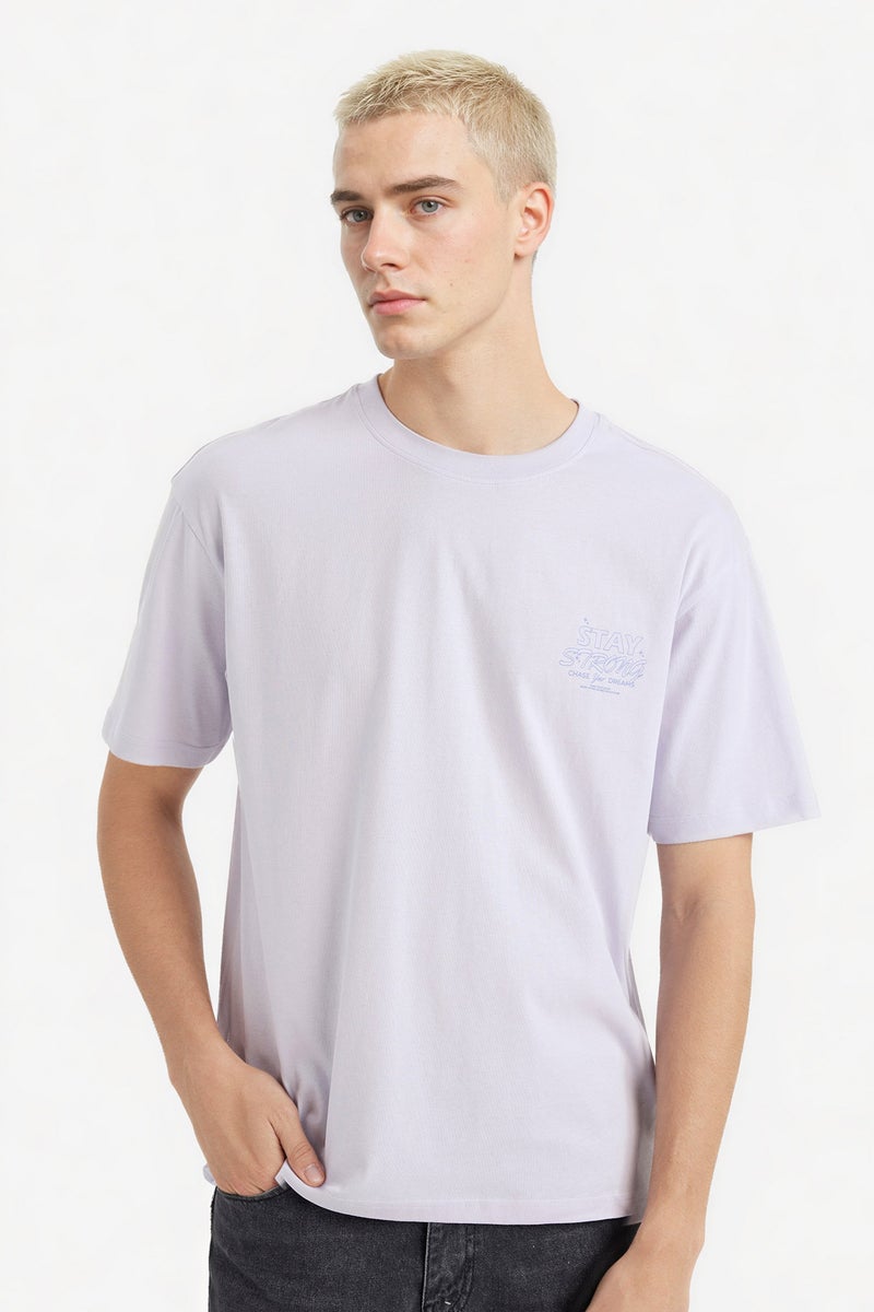 DeFacto Purple Man Boxy Fit Crew Neck T-Shirt Casual - Image 3